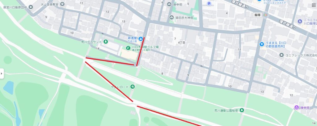 	荒川運動公園ドッグランへの車でのルート