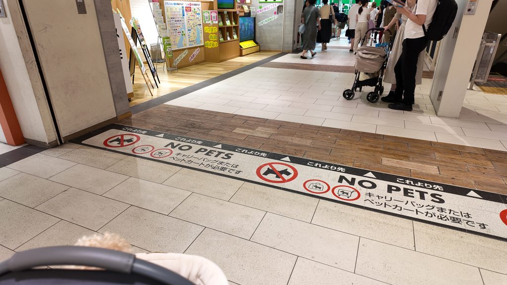 ららぽーと豊洲のペット同伴エリアの案内表示